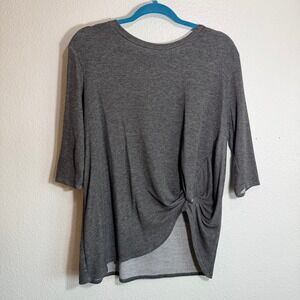 Botanique Womens Heathered Gray Side Knot 3/4 Sleeve High Low Top Small